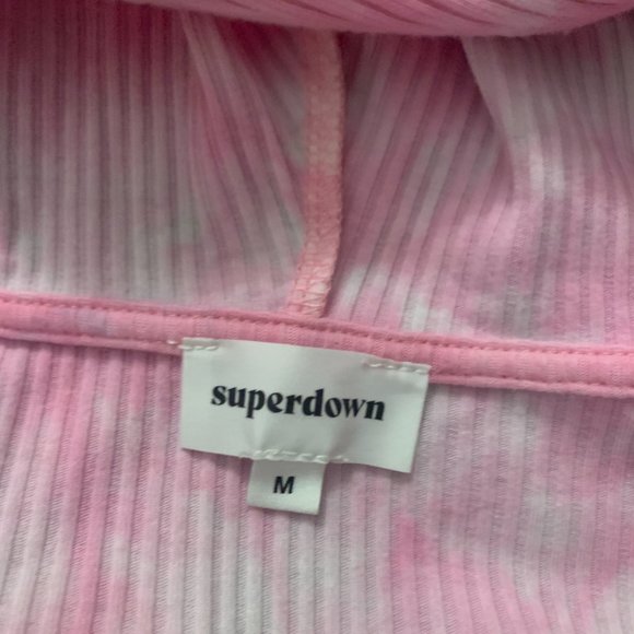 Pink Tie dye super down long sleeve crop top with hood/ medium - Picture 2 of 2